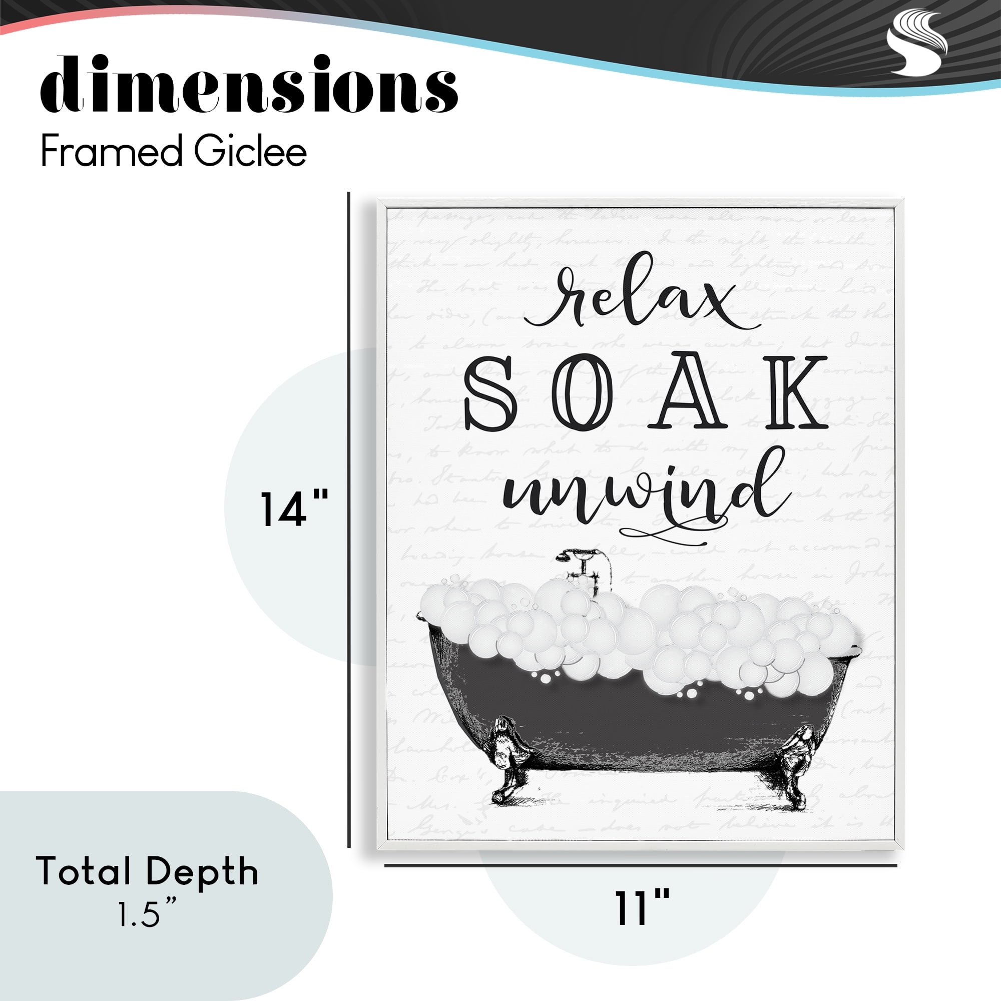 Soak Unwind Bubble Bath White Framed Giclee Art, design by Lettered and Lined