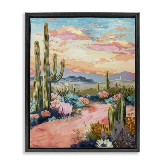 Stupell Industries Pink Desert Sunset Landscape & Nature Painting Black Floater Framed Canvas Art Print Wall Art, 17 x 21