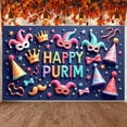 thumbnail image 3 of Colorful Happy Purim Banner Festive Purim Display Mask Design Party Hat Decor Festive Backdrop for Jewish Holiday Purim Celebration Indoor Party, 3 of 9
