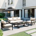 thumbnail image 2 of Multi-person Wood Outdoor Furniture Set 4 Pieces Patio Metal Conversation Sets Patio Sectional Sofa Set with Waterproof, Anti-rust and Anti-UV(Beige), 2 of 9