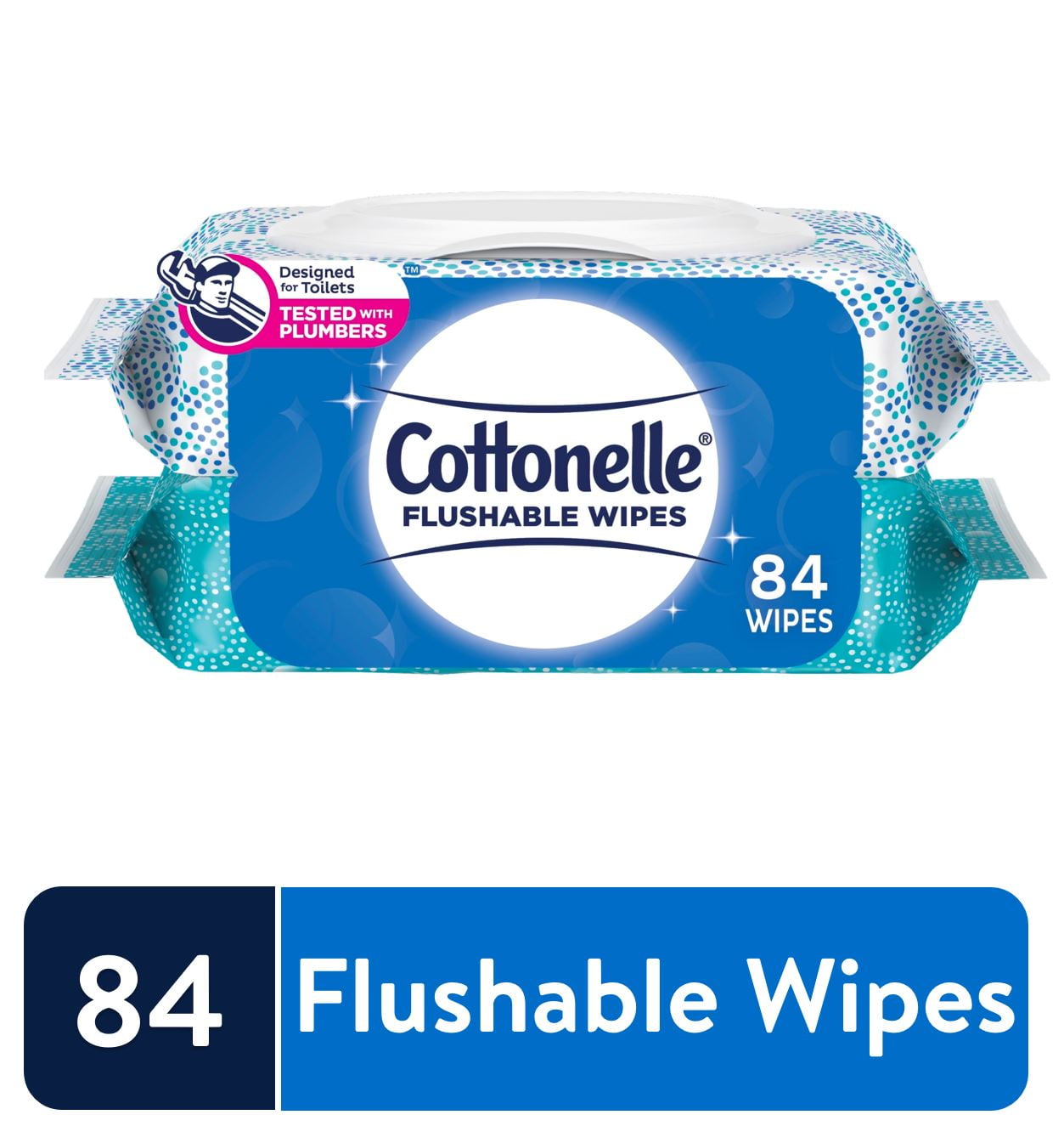 Cottonelle Flushable Wet Wipes, 2 FlipTop Packs, 42 Wipes per Pack (84