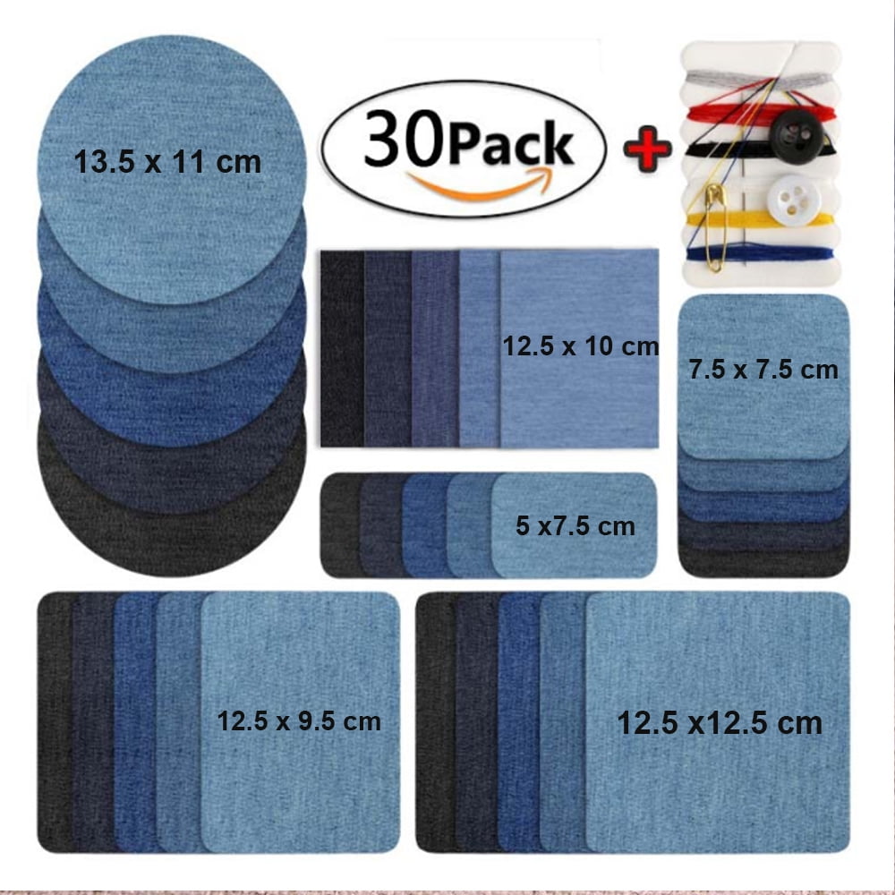 Iron On Denim Patches for Clothing Jeans 3 Colors 12 PCS, Denim Iron-on or  Sewing Jean Patches No-Sew Shades of Blue 