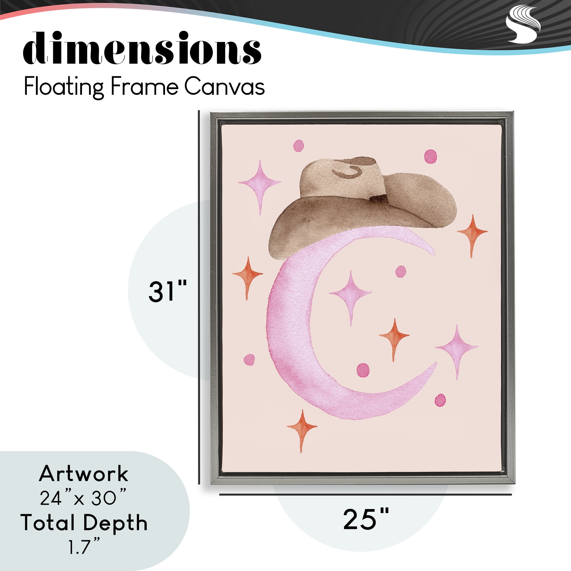 Moon Cowgirl Hat Gray Framed Floater Canvas Wall Art, design by Nina Jacobs