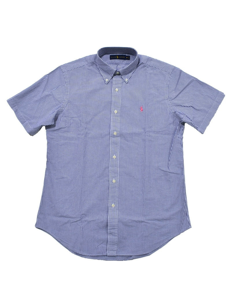 Polo Ralph Lauren Mens Seersucker Short Sleeve Shirt (M, Basic