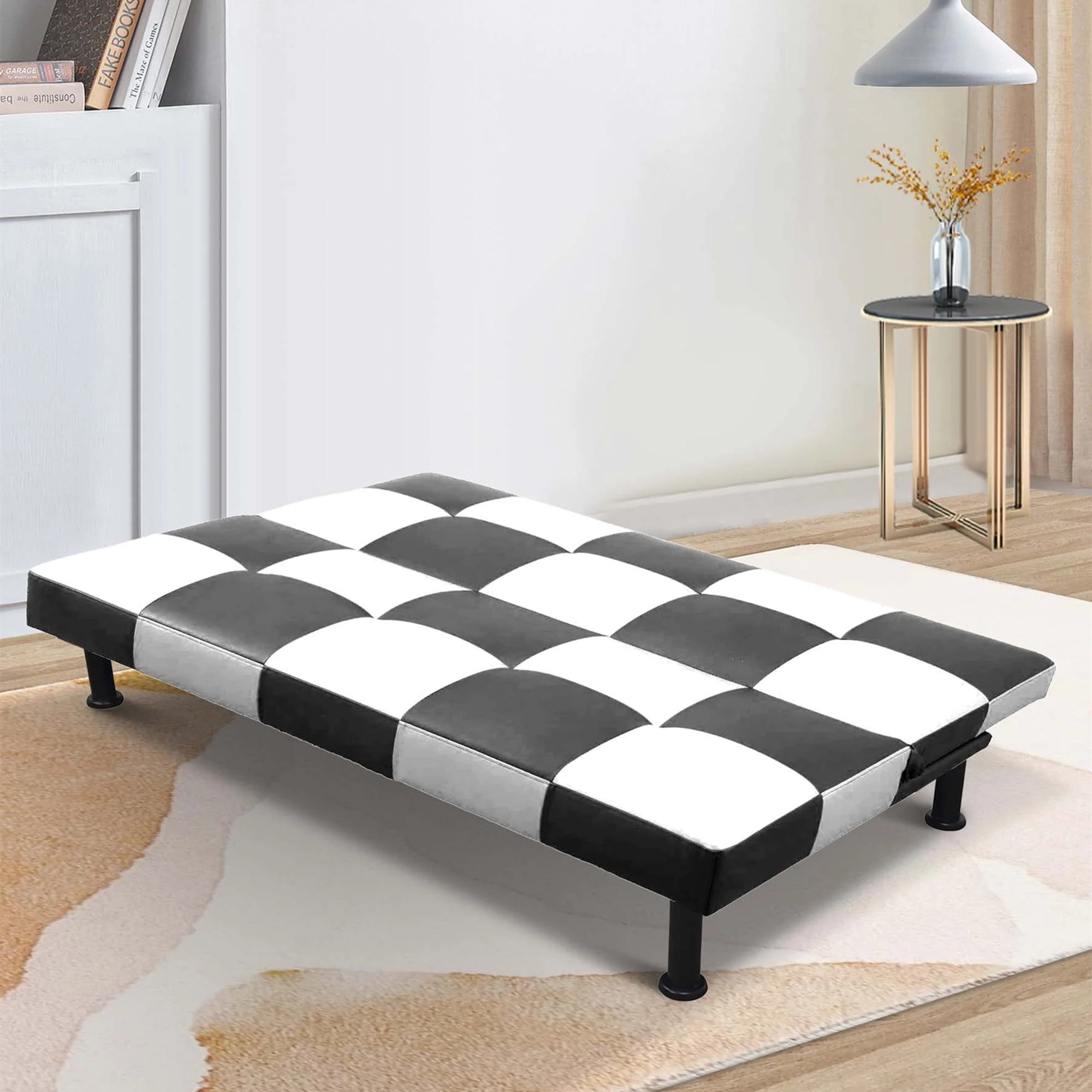 Aukfa Faux Leather Futon Convertible Sofa Bed for Home Office Twin Size, Black&White