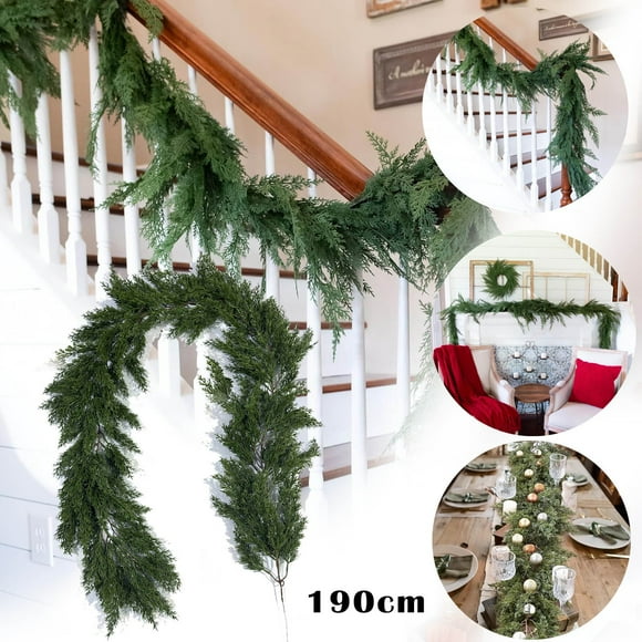 Hbdhejl 74In Faux Cedar Garland Realistic Extra Full Cedar Christmas Garland For Stairs Garlands For Decoration Christmas Cedar Garland Home Decoration