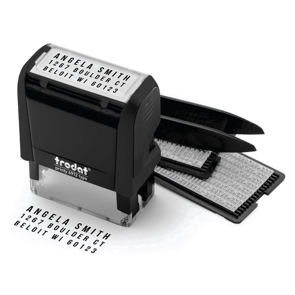 Trodat Printy 4912 Self-Inking Do-It-Yourself (DIY) 4 Line Custom Stamp Kit with Black Ink, Impression Size: 3/4” x 1-7/8”