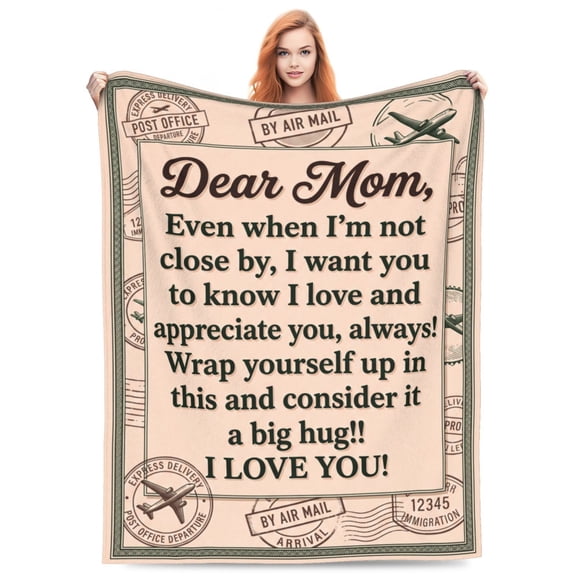 Mom Throw Blanket, Dear Mom Heartwarming Gift Design, Soft Cozy Flannel Blanket from Daughter Son, Mother's Day Home Decor for Bed Couch Sofa 50x40