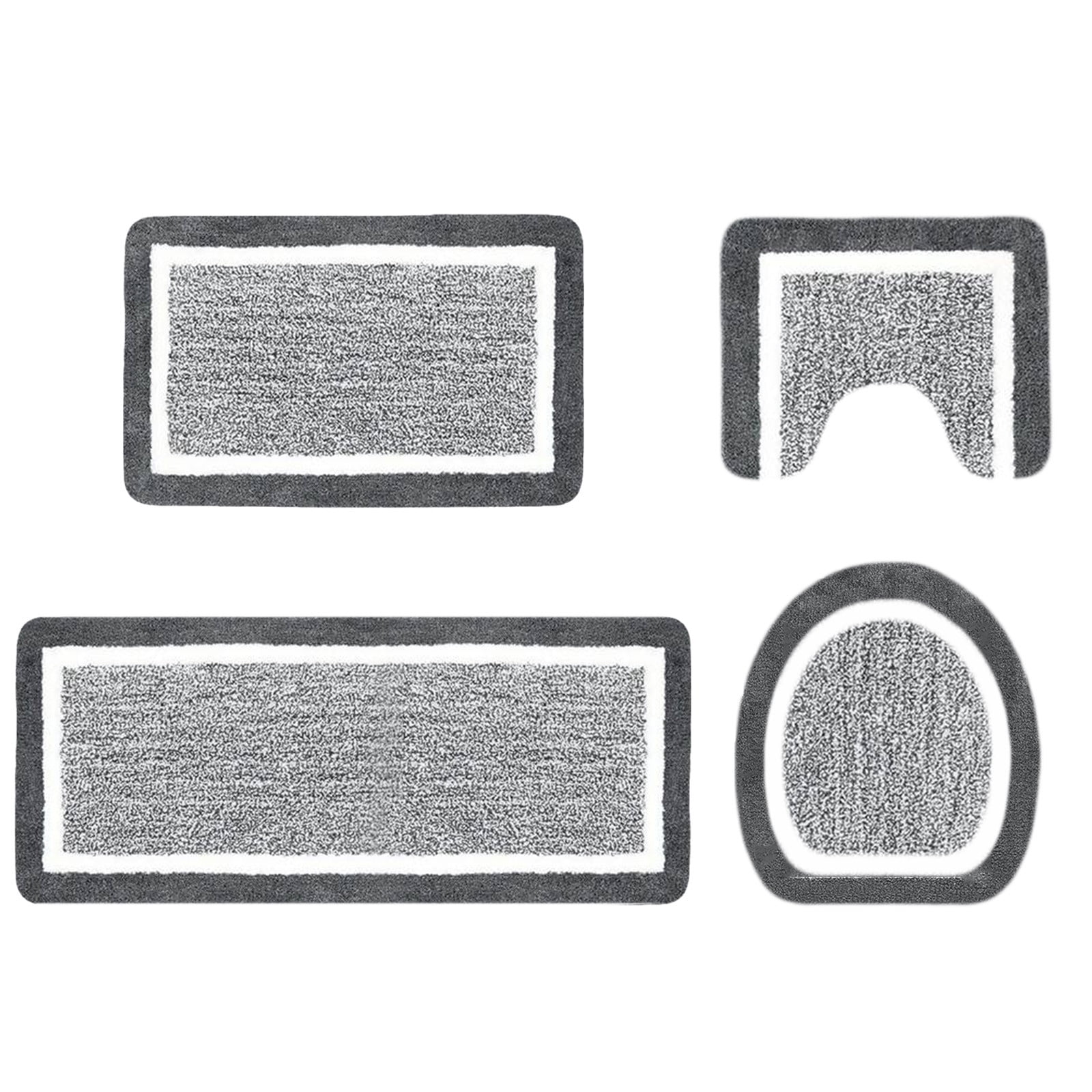 Tuvgenk 4 Piece Bathroom Rugs Set Absorbent Non Slip Toilet Rugs Gray Large Bathroom U Shaped Floor Mats for Shower