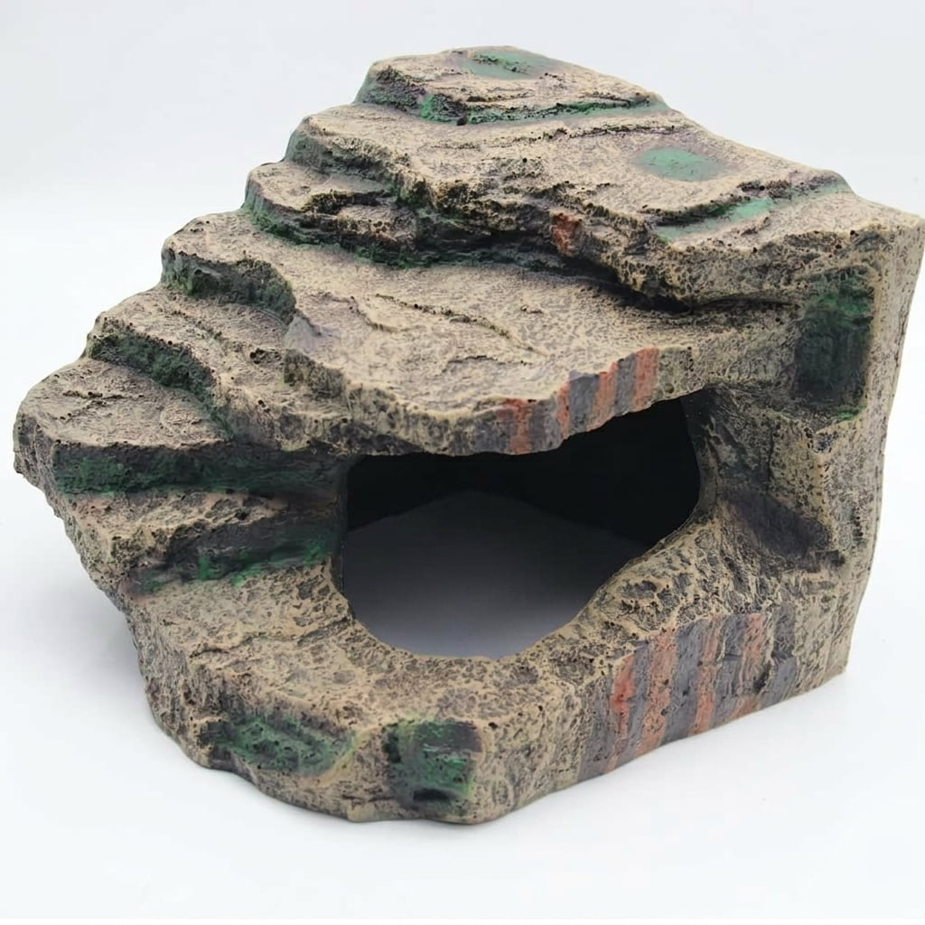 Turtle Basking Platform with Hiding Cave Reptile Dock Ramp Aquarium Ornament