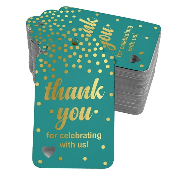 Inkdotpot ThankYou For Celebrating With Us Bridal Shower-Baby Shower-Retirement-Wedding-Birthday Bottle Tag Real Gold Foil Favor Hang Tags Pack Of 50