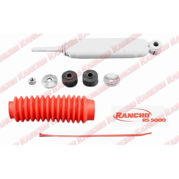 Rancho Shock Absorber RS55272 RS5000X; Nitrogen Gas Charged; Limited Lifetime Warranty; Non Adjustable Valving; With Shock Boots; White Shock Body With Red Shock Boots; Single; Also Use RS5272