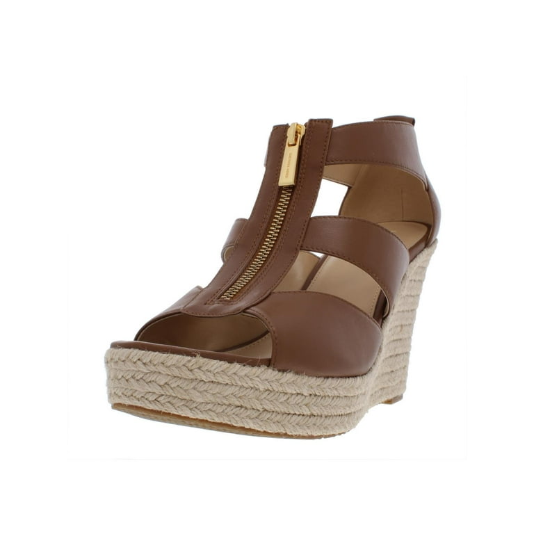 MICHAEL Michael Kors Womens Damita Leather Wedge Sandals Brown 10