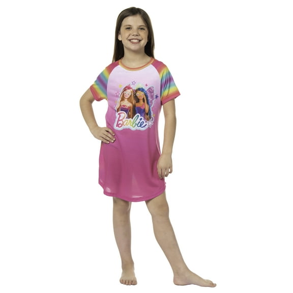 Barbie Girls' Doll Magic Fairy Characters Stars Nightgown Sleep Pajama Shirt
