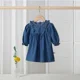 thumbnail image 4 of Vestido vaquero de primavera de estilo coreano para bebés de 0 a 6 años, vestidos de manga larga de Color sólido para niños, vestido bonito con diseño de volantes para niñas, 4 of 6
