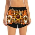 thumbnail image 2 of Rateoe Sunflower Gnomes and Bees Printed 2 in 1 Women's Workout Shorts for Athletic Gym Running Shorts with Phone Pockets-, 2 of 7