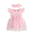 thumbnail image 2 of Baby Girl Summer Outfits Fly Sleeve Romper 3D Butterfly Tulle Dress with Headband Set 2Pcs Clothes, 2 of 10