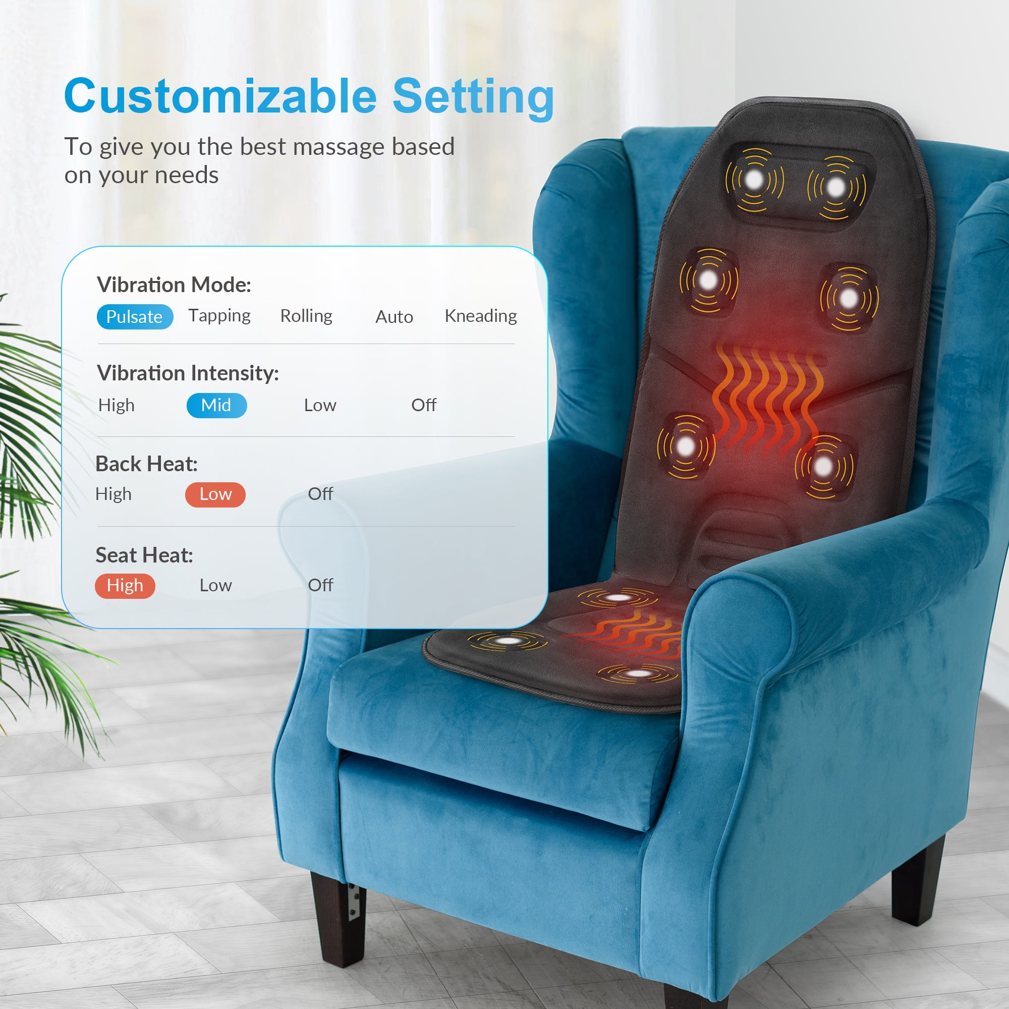 Comfier Vibration Massage Seat Cushion Back Massager with Heat Chair Pad  Gifts for Men/Dad