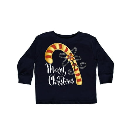 

Inktastic Merry Christmas Red and Gold Candy Cane Gift Toddler Boy or Toddler Girl Long Sleeve T-Shirt