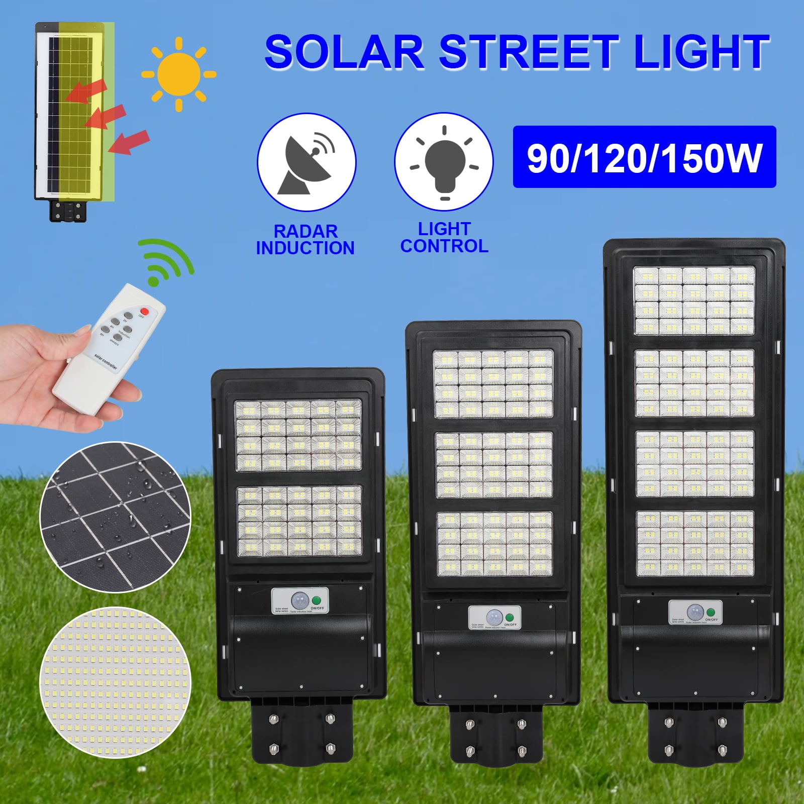 MUCH 160/240/320 LED Outdoor Solar Street Lights,with Remote,Motion