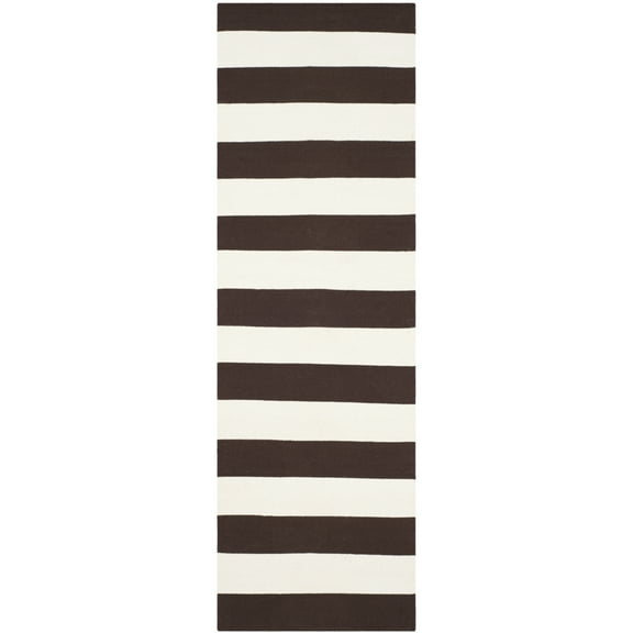 SAFAVIEH Montauk Saranna Striped Cotton Runner Rug, Chocolate/Ivory, 2'3" x 7'