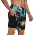 thumbnail image 2 of Naloa Adorable Blue Baby Dragon Print Men Swim Trunks with Compression Liner ,Board Shorts,Men's Swim Shorts with Drawstring and Elastic Waistband-Large, 2 of 6