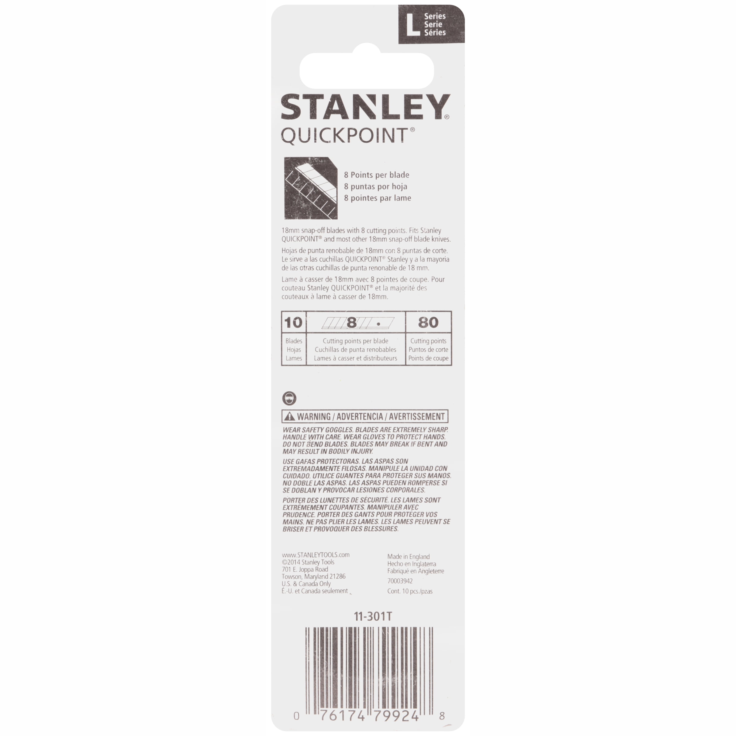 STANLEY Quickpoint® 18mm L Series Snap-Off Blades 10 ct, 11-301T