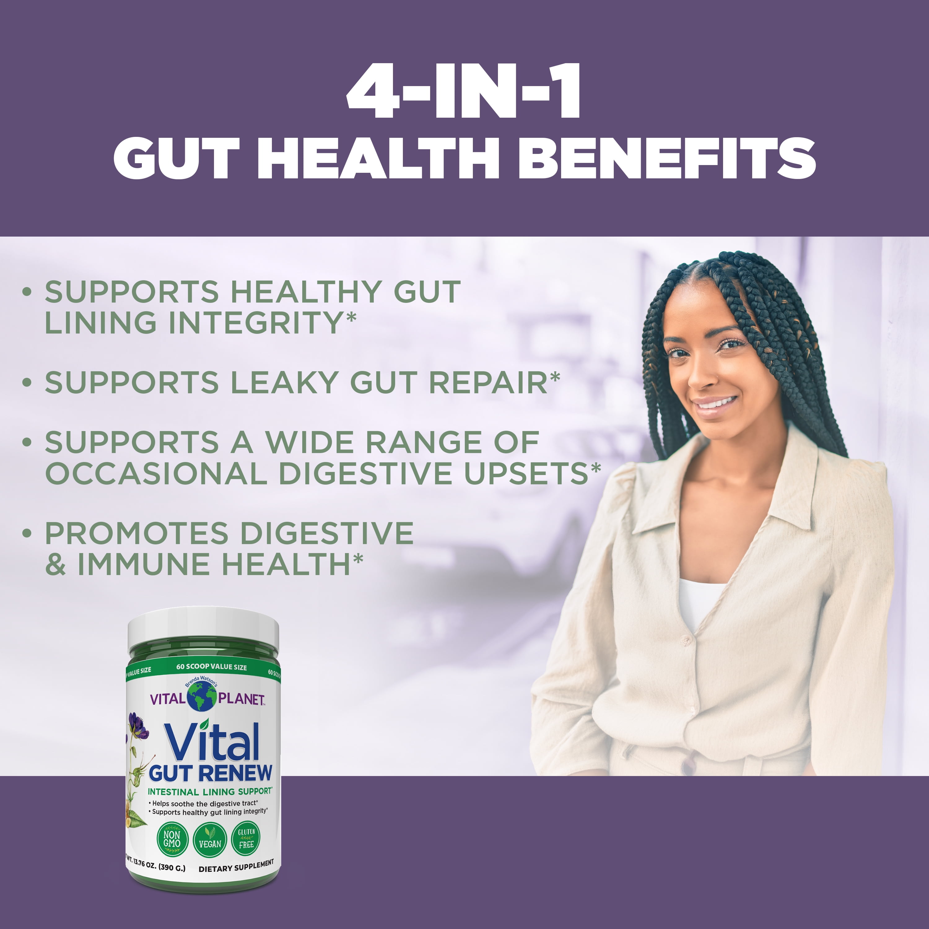 Vital Planet - Vital Gut Renew Powder Supplement for Leaky Gut Repair with L-Glutamine 6000mg 13.76 OZ