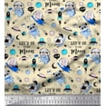 thumbnail image 1 of Soimoi Poly Georgette Fabric Planet,Rocket & Astronaut Animals Cartoon Printed Fabric 1 Yard 52 Inch Wide, 1 of 1