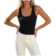 thumbnail image 2 of Xaqiouau Womens Solid Ribbed Tank Tops U Neck Racerback Floral Lace Back Slim Fit Casual Summer Tops for Daily Wear Layering Party, 2 of 7