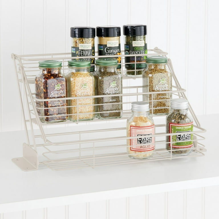 mDesign Large Metal 3 Tier Pull Down Spice Rack Storage Shelf