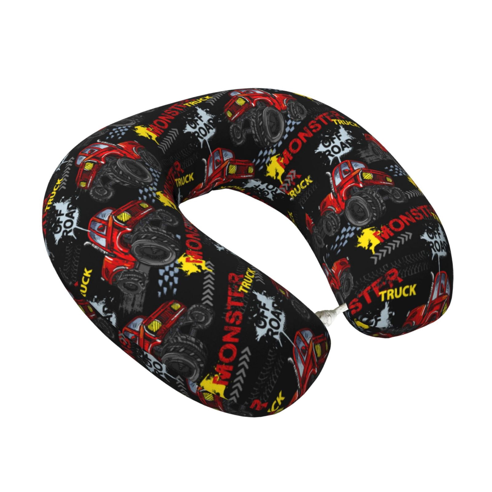 Xecao Monster Truck Print Memory Foam Cervical Neck Pillow Versatile U-Shaped Pillows for Home,Office,Camping,Travelling,Soft Washable Cover