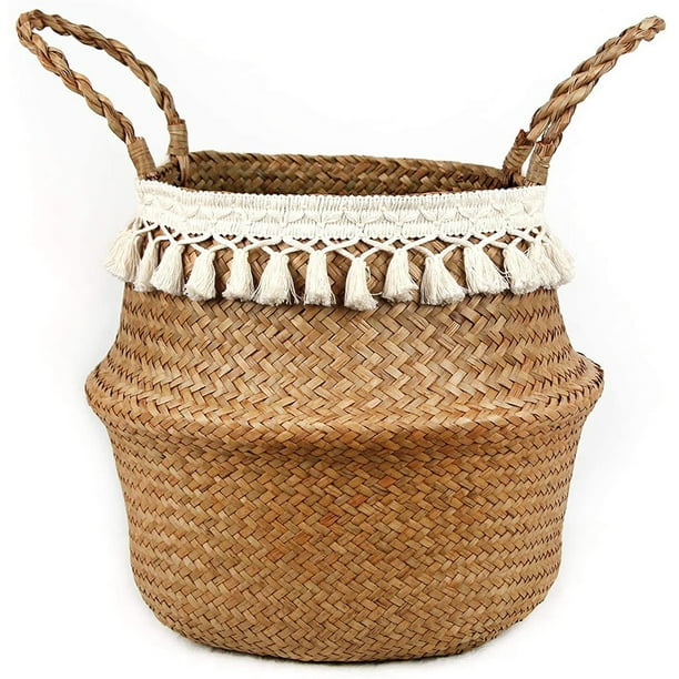 Woven Seagrass Plant Basket Wicker Belly Basket Planter Indoor with