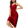 thumbnail image 2 of LYEAA Women's Long Summer Nightgowns Sleeveless Strappy Cozy Sling Night Gowns Chemise Solid V Neck Backless Loose Casual Soft Pajamas Sleepwear Loungewear Fashion Breathable Elegant Nightdress Red L, 2 of 8