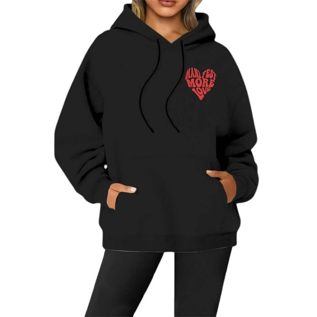 Fashion Heart Pattern Casual Long Sleeve Hooded Sweatshirt For Valentine's Day Streetwear