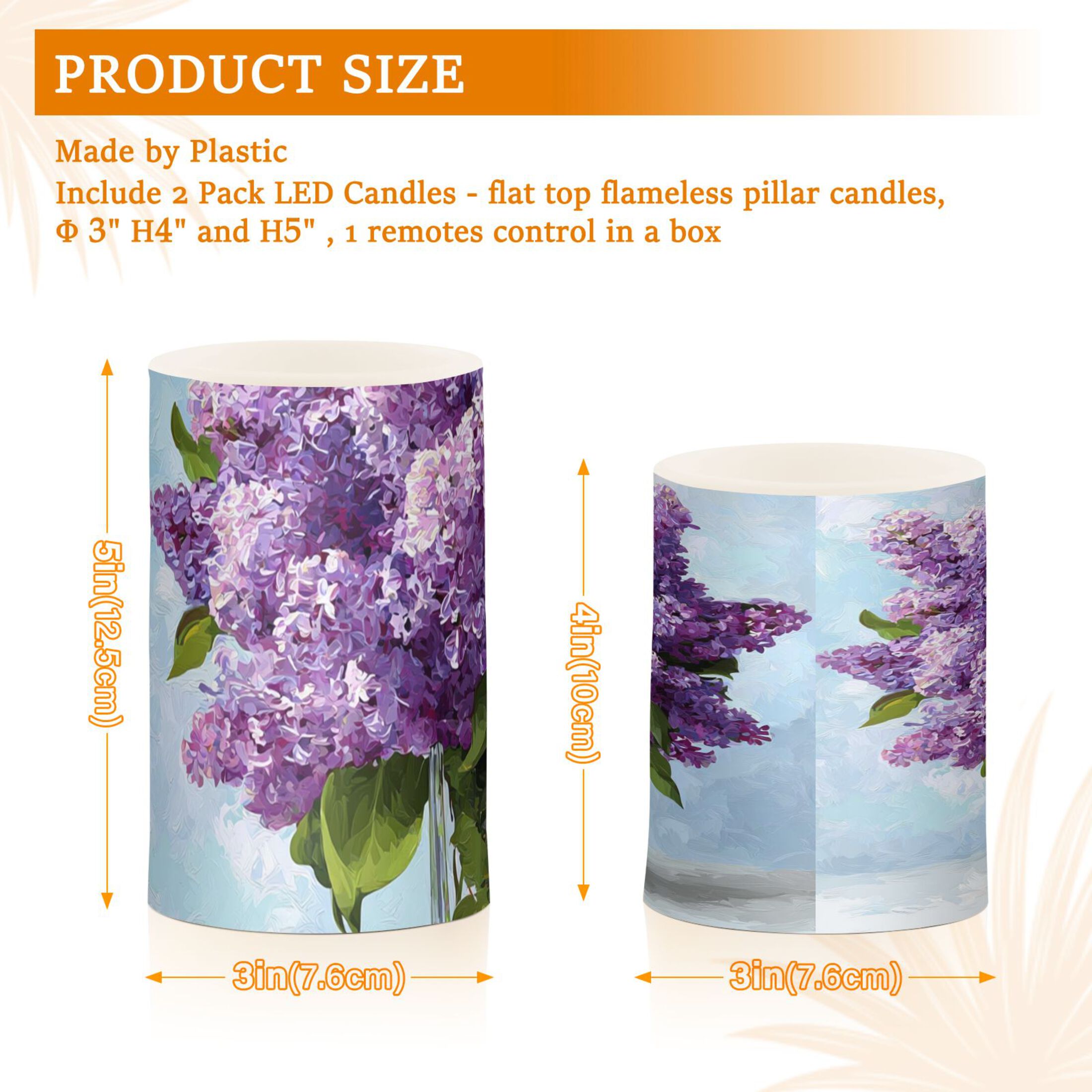 Large Bouquet Of Lilac in Glass Vase Flickering Flameless Candles Battery Operated with Remote Timer LED Pillar Candles Set of 2
