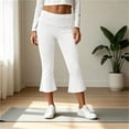 thumbnail image 6 of Lumtrix Women Fold Over Capri Pants Mid Rise Foldover Yoga Leggings Knee Length Cropped Flared Bell Bottom Capris White XL, 6 of 9