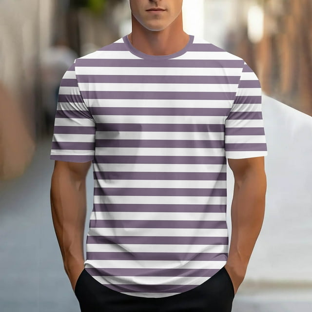 T-Shirt pour Homme DYTTDG Mode Classique Rayé T-Shirt Sport Manches Courtes Col Rond Haut Vêtements d'Été Violet,TG