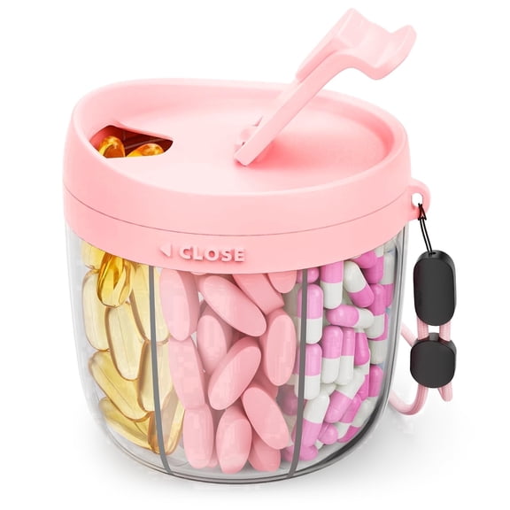 ZOUYAXUAN 7 Compartments Portable Dispenser Bottle Organizer Pill Organizer, Pink