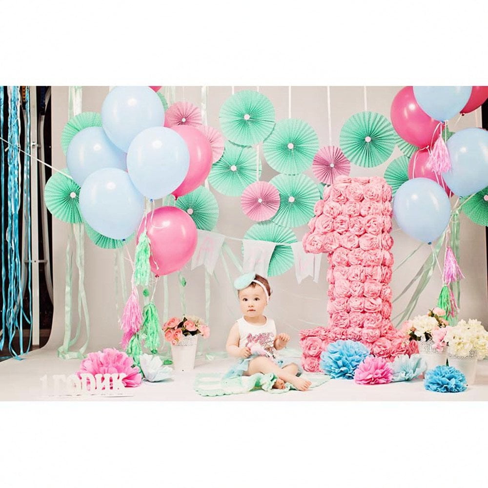 YongFoto 12x10ft 1st Birthday Backdrop Baby Girl Princess Pink One Year Old Photography Background First Party Decor Banner Photo Studio Portrait Photobooth