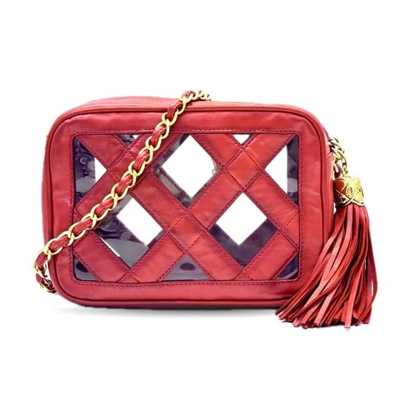 Pre-Owned CHANEL Chain Shoulder Bag in Red Lambskin with Tassel (Fair)