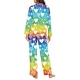 thumbnail image 4 of Renewold Valentine's Day Women Button Down Pajama Top Pants Matching Set of 2 Rainbow Stripes Hearts Scoop Neck Lounge Wear Skin Friendly Sleepwear Nightwear Size XS, 4 of 6