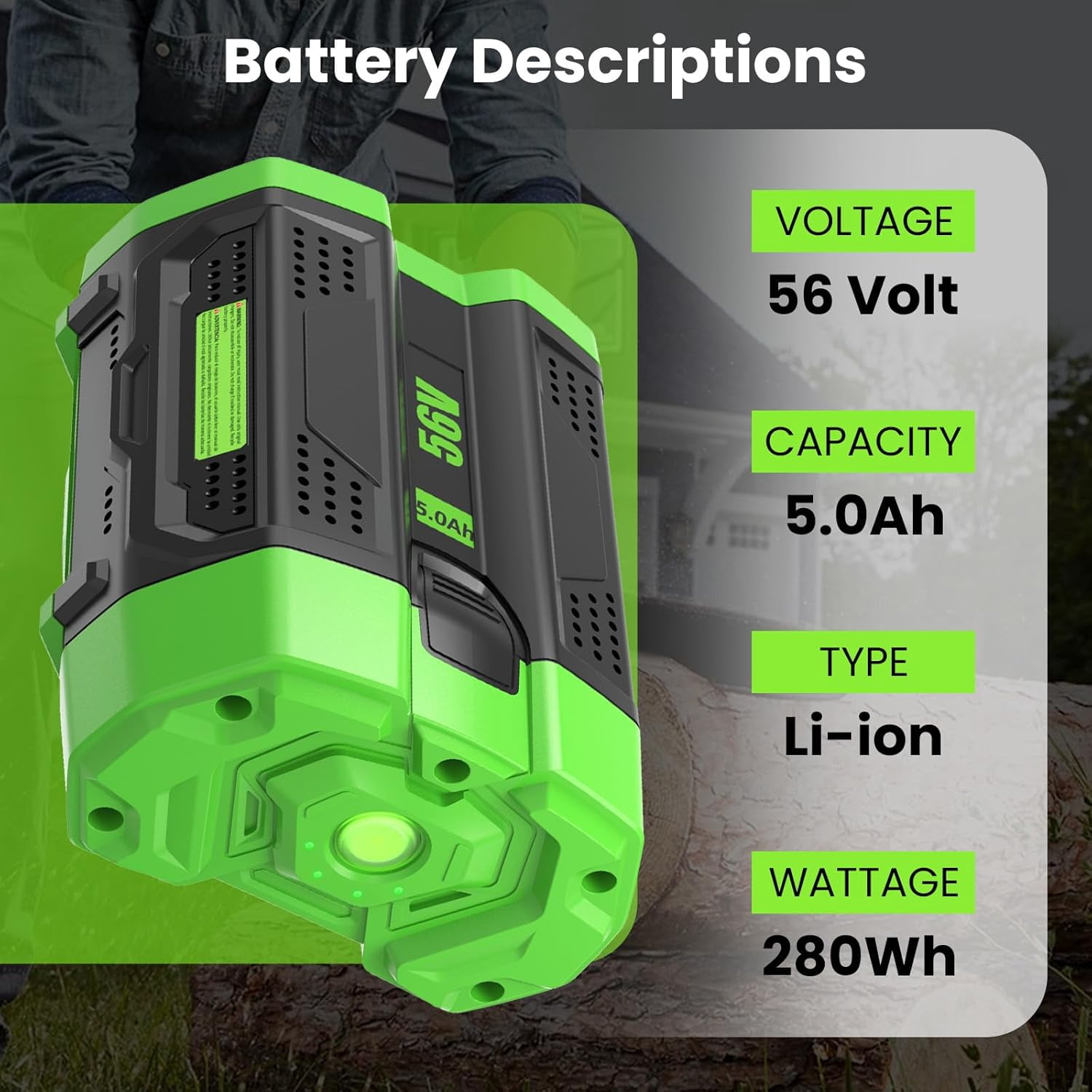 4Pack 5000mAh 56V Replacement Battery for EGO 56V Battery Lithium ion Compatible with EGO Battery 56Volt Cordless Tools