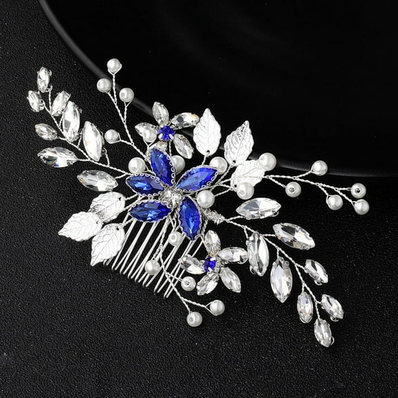 LEORX Versatile Wear Bridal Hair Comb Blue Rhinestone Crystal 1Set For Prom