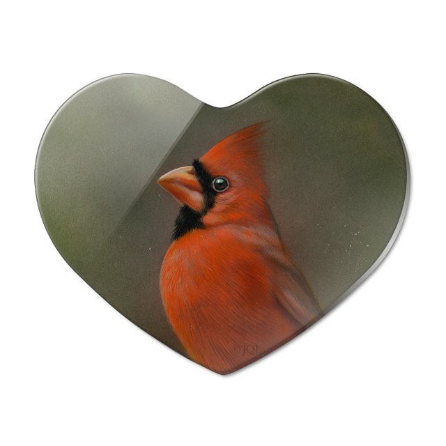 Red Cardinal Bird On Branch Heart Acrylic Fridge Refrigerator