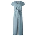 thumbnail image 4 of Jumpsuit Women Summer V Neck Lace Up Short Sleeve Rompers Jumpsuit Playsuit,Blue Women'S Polyester Jumpsuit M, 4 of 7
