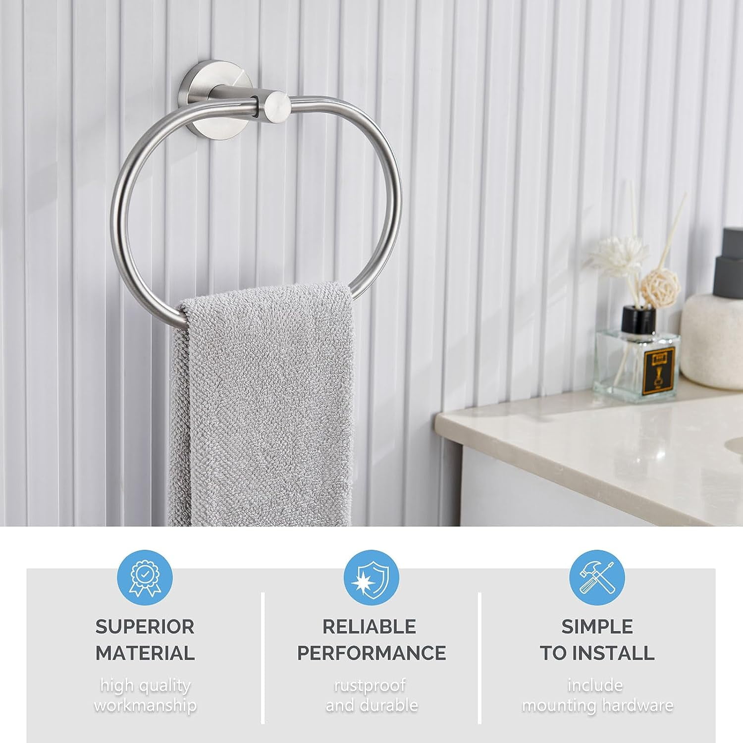 Towel Ring Brushed Nickel SUS304 Stainless Steel Hand Towel Rack Unique Oval Shaped Towel Holder Modern Bathroom Towel Hanger Walmart