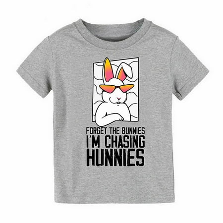 

ASEIDFNSA Girl Undershirt Toddler Girl Shirts Boys And Girls Tops Short Sleeved T Shirts Summer Solid Color Cartoon Rabbit I Am Chasings Hunnies Print for Boys And Girls