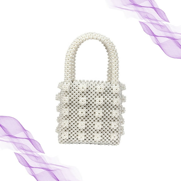 HINTRMENT 1Set Beaded Evening Clutch White Imitation Square Women's Handbag for Cocktail Party