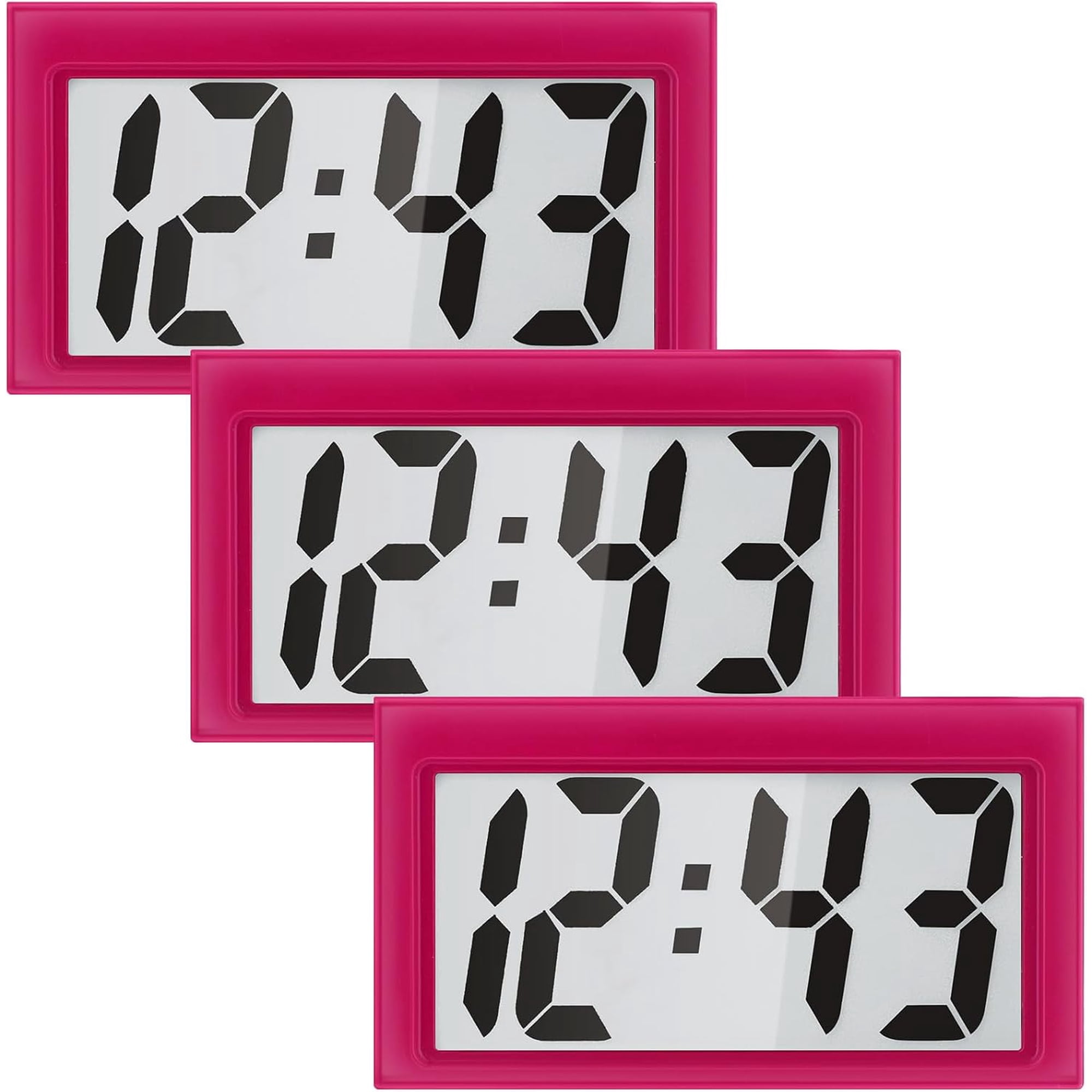 3 Pcs Mini Digital Clock Small Digital Clock Stick on Battery Operated Self Adhesive Bracket for Car Dashboard Fridge (Pink)